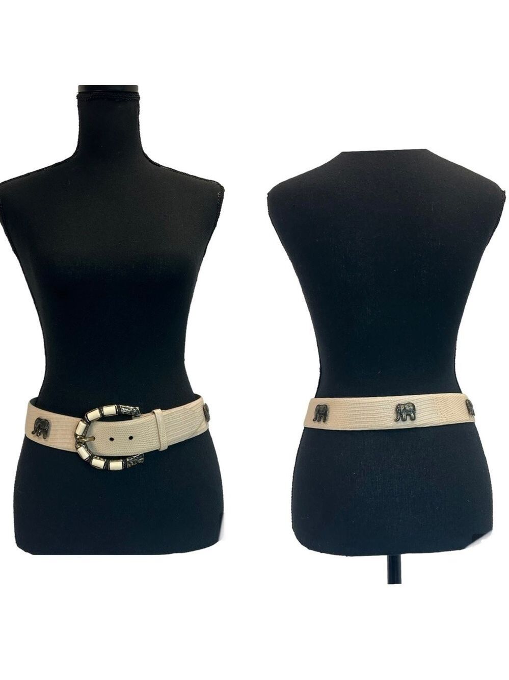 Carlisle Cream Leather Belt Safari Unique Elephant Studs Hammered Buckle Italy S